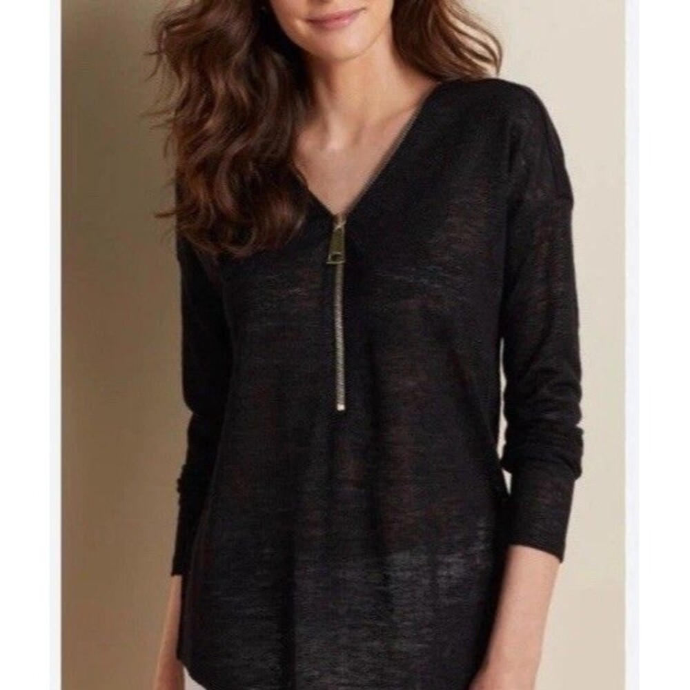 Soft surroundings valentina gold zip sweater black Medium